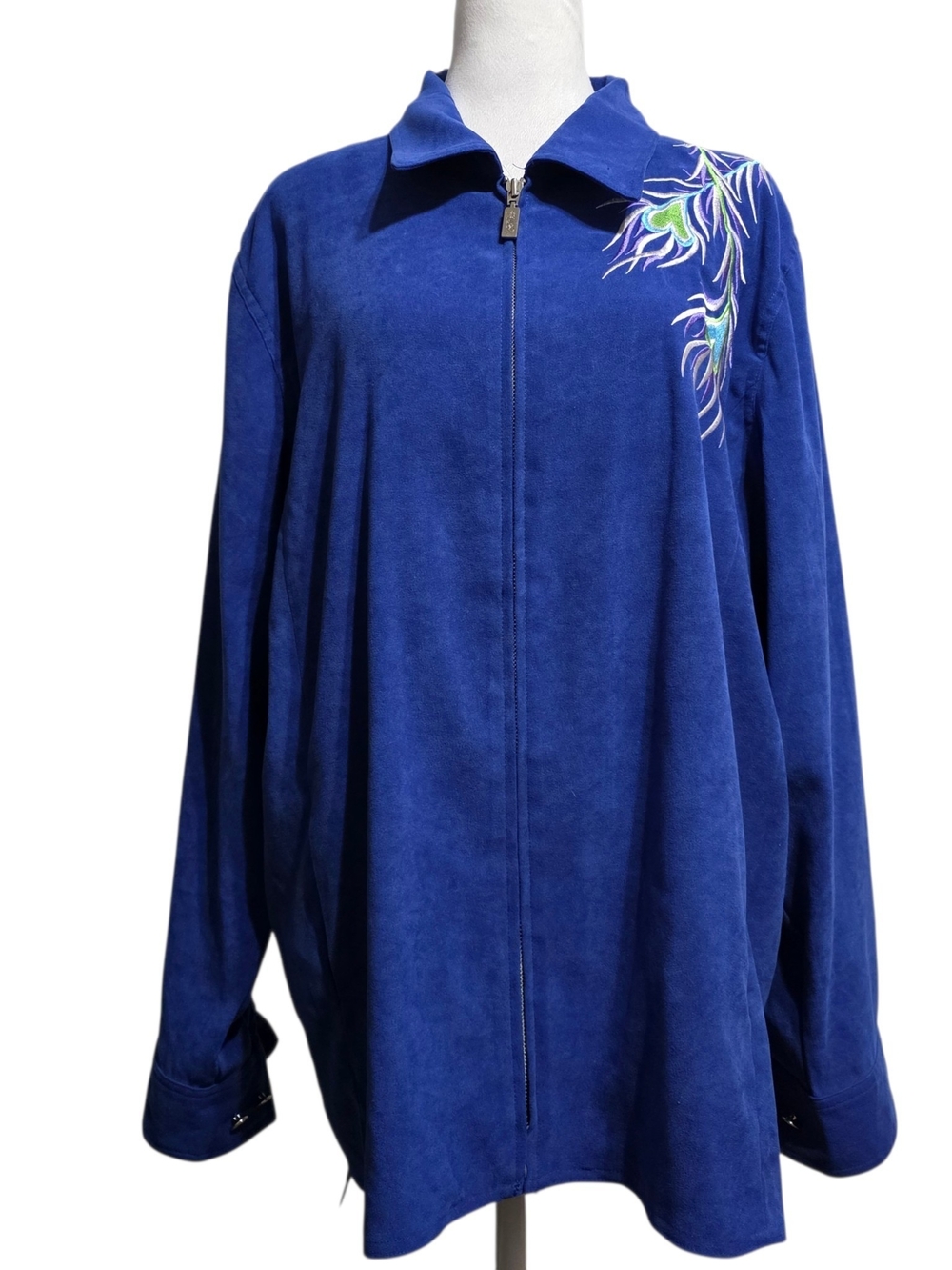 Bob Mackie Wearable Art Phoenix Embroidered Jacket XL Blue Faux Suede Oversized